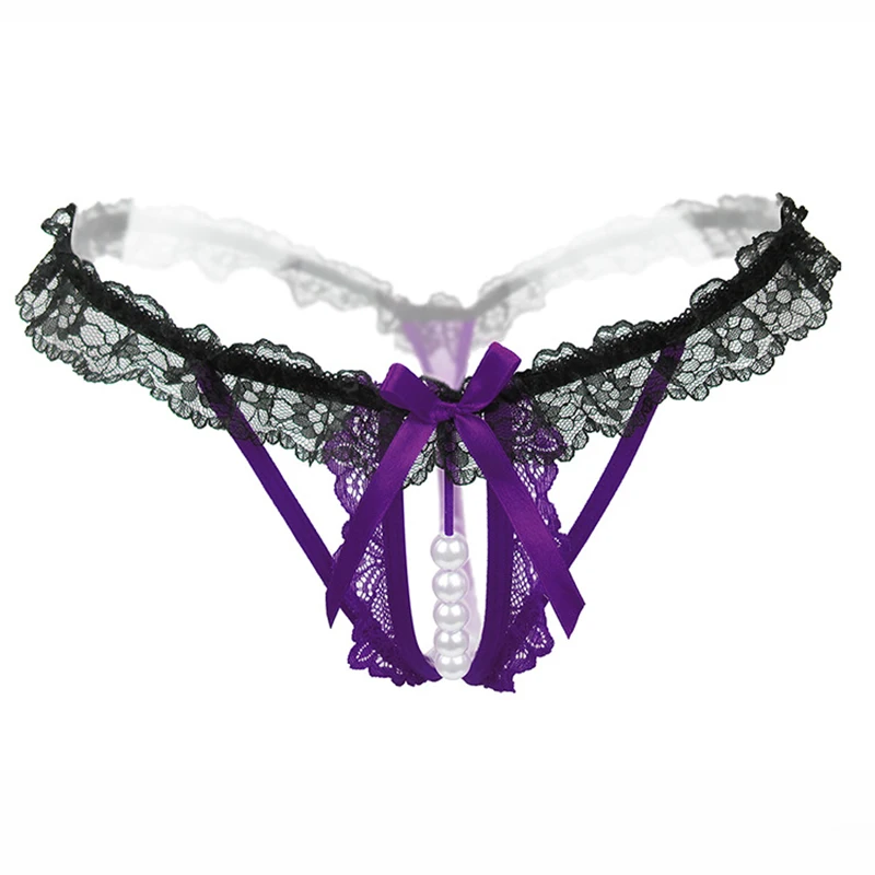 

Sexy Crotchless Faux Pearl Lace Bowknot Underwear Women Thong Briefs Sexy Panties G-String Femme Bragas Mujer
