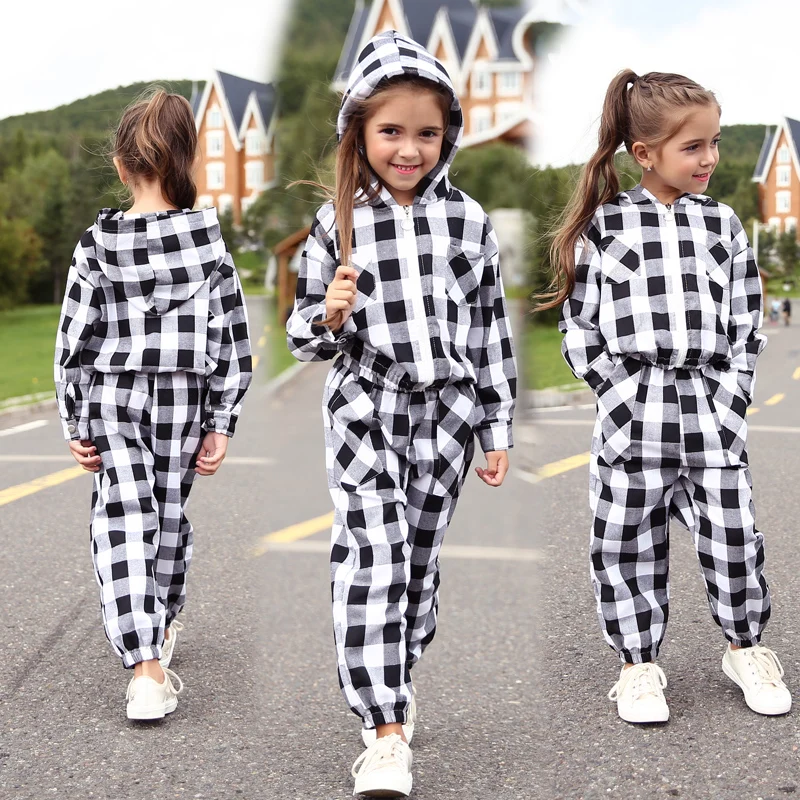 Повседневный клетчатый комплект для маленьких девочек свободная хлопковая