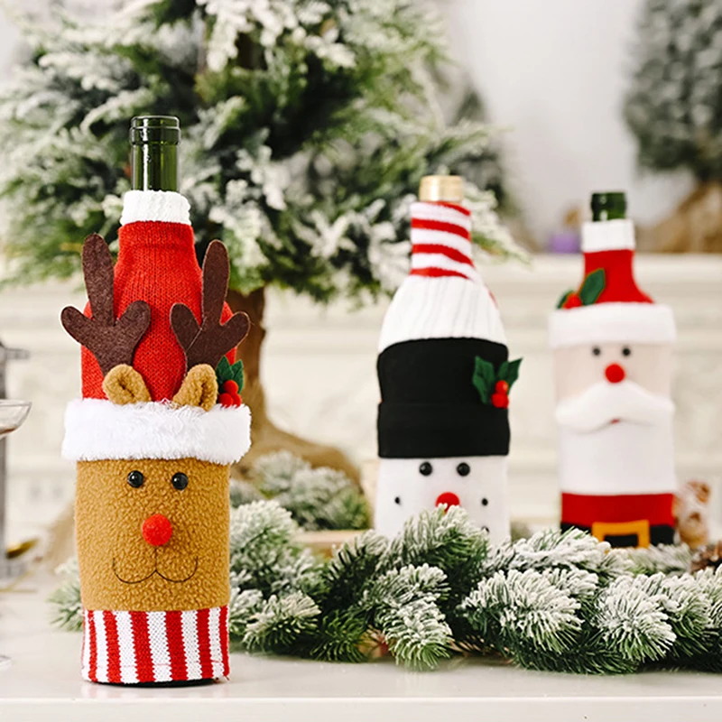 

2021 New Year Santa Claus Snowman Wine Bottle Dust Cover Xmas Gift Table Decor