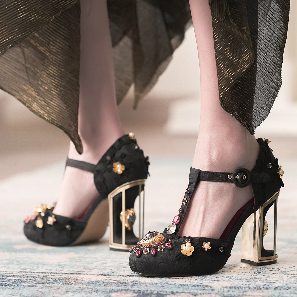 

BONJOMARISA Luxury Female Pointed Toe Rhinestone Sandals High Heels Buckle Sandals Women Party Brand Elegant Summer Shoes Woman