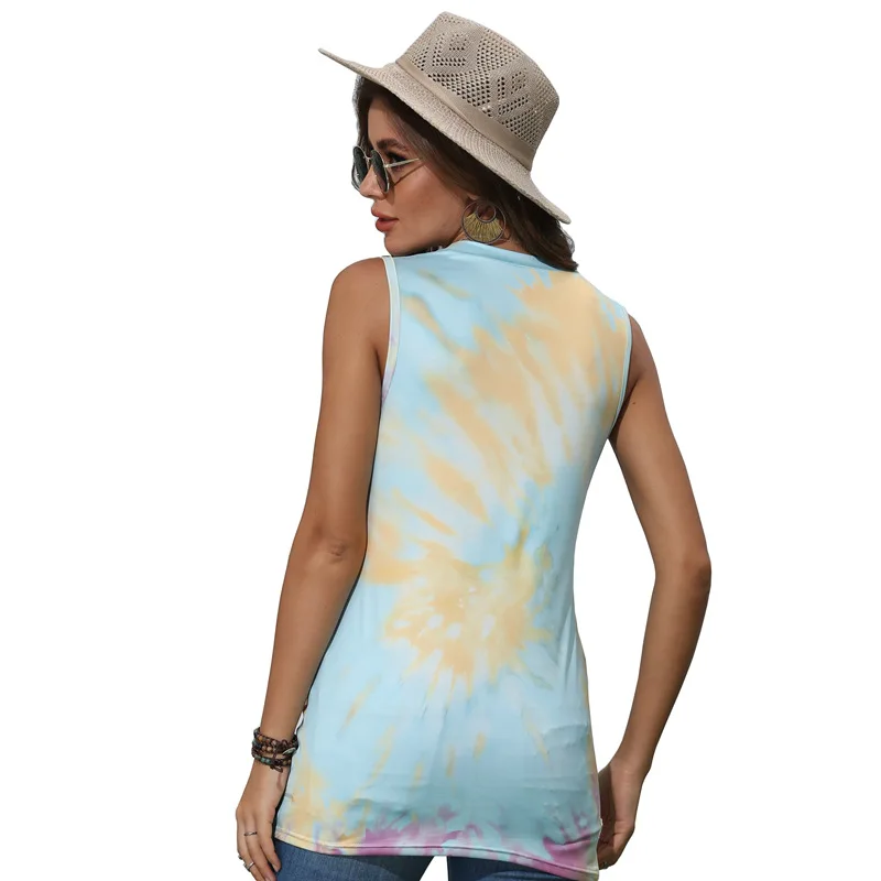 

T Shirt Women Summer Tie-Dye Ladies Tops Sleeveless T-Shirt Casual Tee Fashion Tops O-neck Gradient Color tops