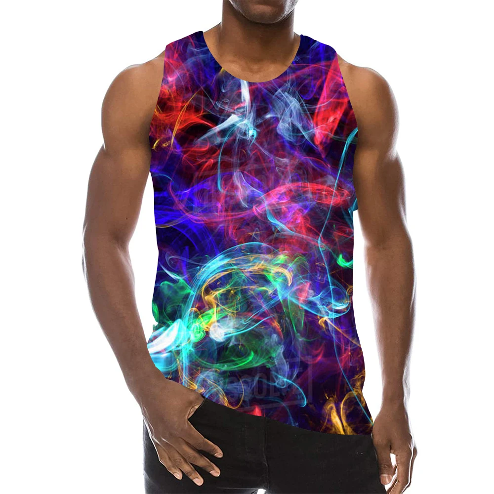 

Smoke Tank Top For Men 3D Print Rainbow Sleeveless Colorful Vapour Pattern Top Psychedelic Vapor Graphic Tobacco Vest Boys Tees