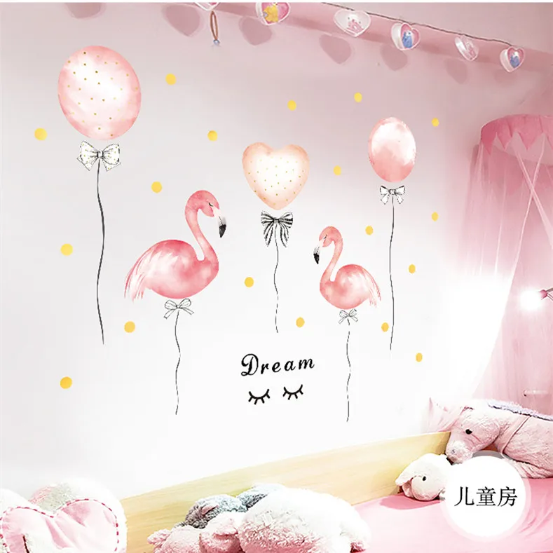 Dormitory girl room decoration flamingo balloon pink wall stickers warm bedroom home decor DIY self-adhesive wardrobe | Дом и сад