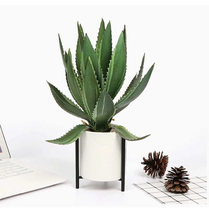 

40cm 15/20Leaves Large Artificial Succulent Agave Tropical Aloe Plants Fake Sisal Flower Plastic Green Palm Leaf For Home Office