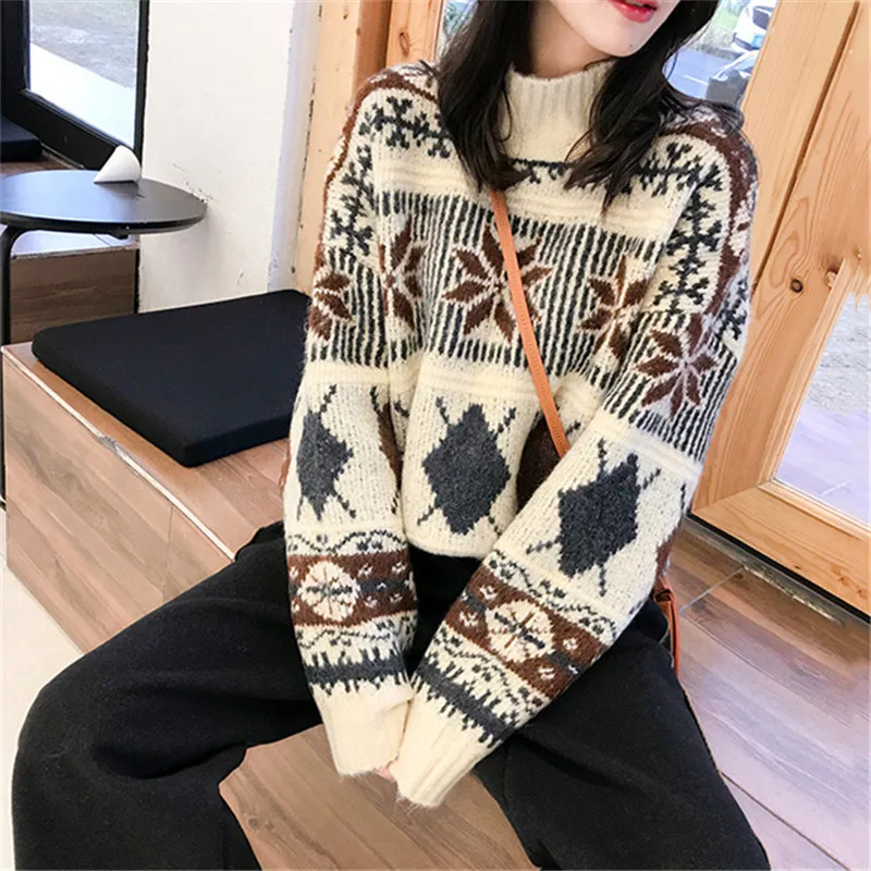 

Half High Neck Net Red Pullover Sweater Women Lazy Wind 2020 Autumn And Winter New Loose Fashion Sweet Padded Sweater Top C337