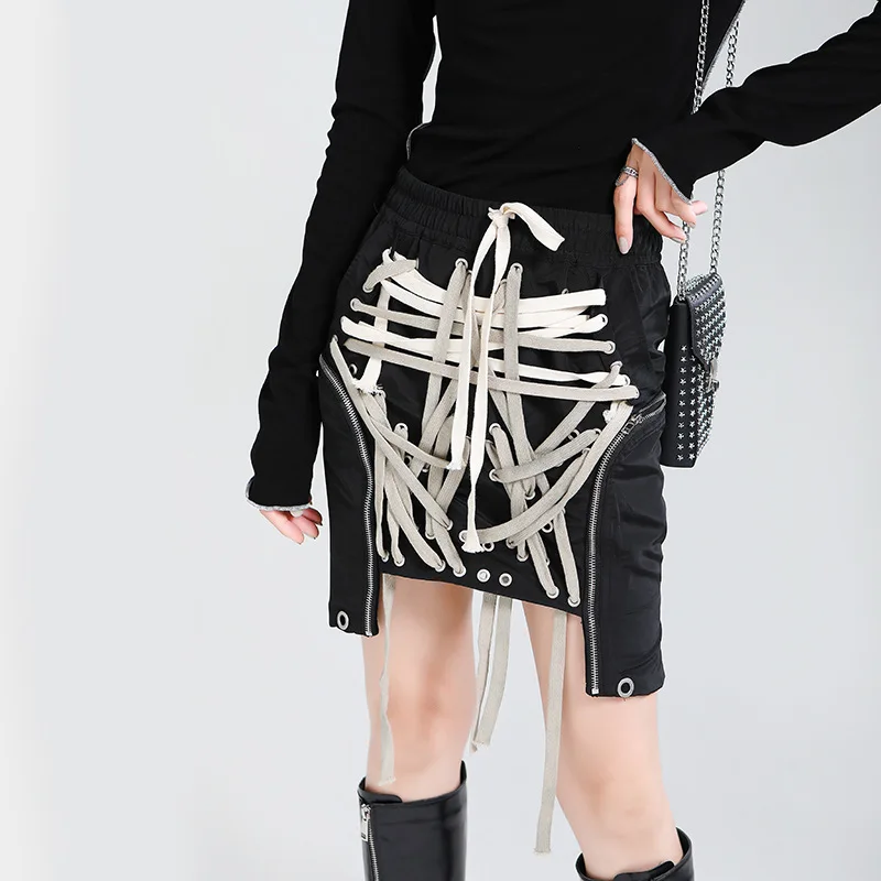 

Bowknot Elastic High Waist Streetwear Skirts for Women Hollow Out Irregular Hem Skirt Female New Tide New Spring Summer