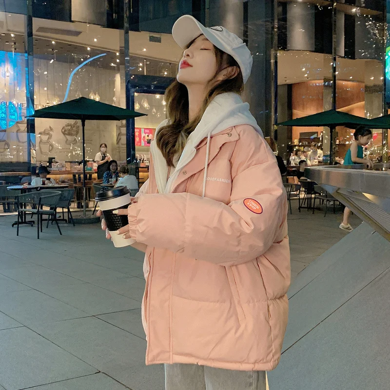 

Новинка 2021, зимние женские парки, пальто из двух частей, Короткие пуховые куртки с подкладкой, женское Свободное пальто в Корейском стиле на ...