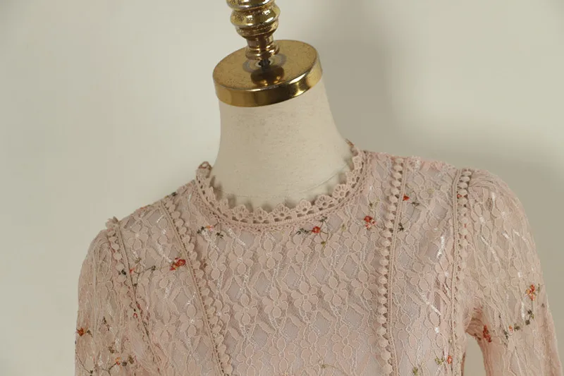 Женское кружевное платье макси с вышивкой элегантное лоскутное длинным рукавом