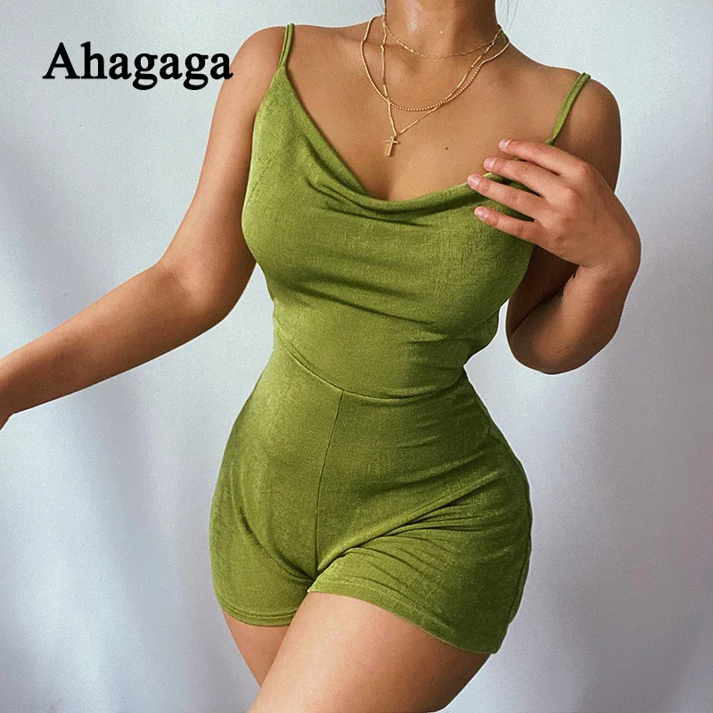 

Комбинезон женский без рукавов Ahagaga, однотонный обтягивающий комбинезон с открытой спиной, лето 2021