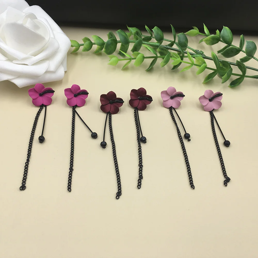 Женские серьги-гвоздики с цветком черные длинные серьги кисточками красного и