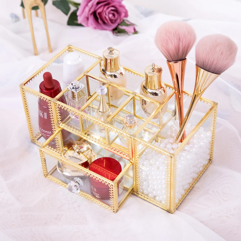 

Nordic INS Glass Makeup Brush Storage Tube Eyebrow Pencil Cosmetic Organizer Nail Polish Jewelry Sundries Storage Box Dropship