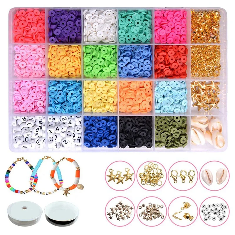 

Clay Flat Beads,Round Clay Spacer Beads Clay Beads for Jewellery Making Bracelet Necklace DIY Making Kit for Kids Adults