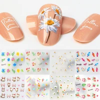nail sticker cute rabbit daisies feather flowers transfer slide adhesive nail art decals manicure decoration accessories zx20