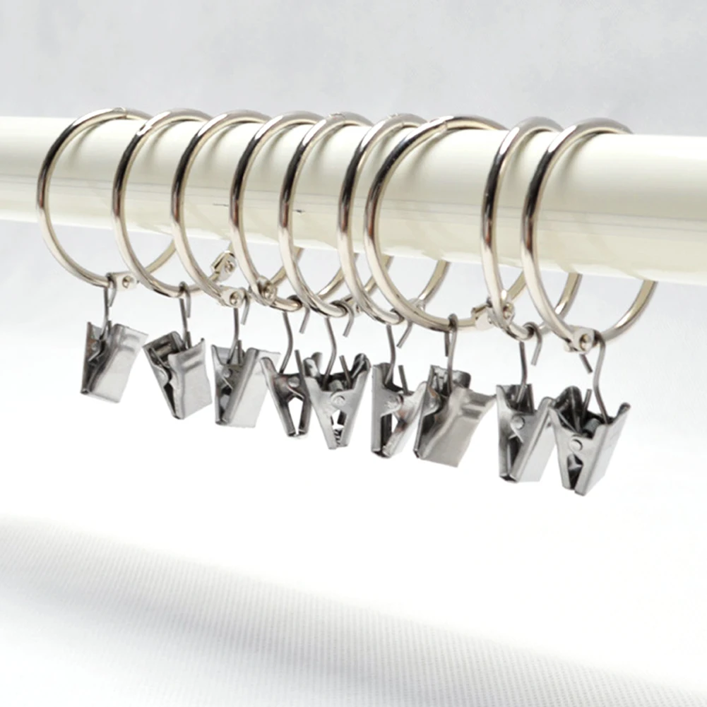 

10pcs Shower Window Accessories Drapery Hook Bathroom Stainless Steel Rings Clamps Home Decorative Rail Holder Curtain Clips