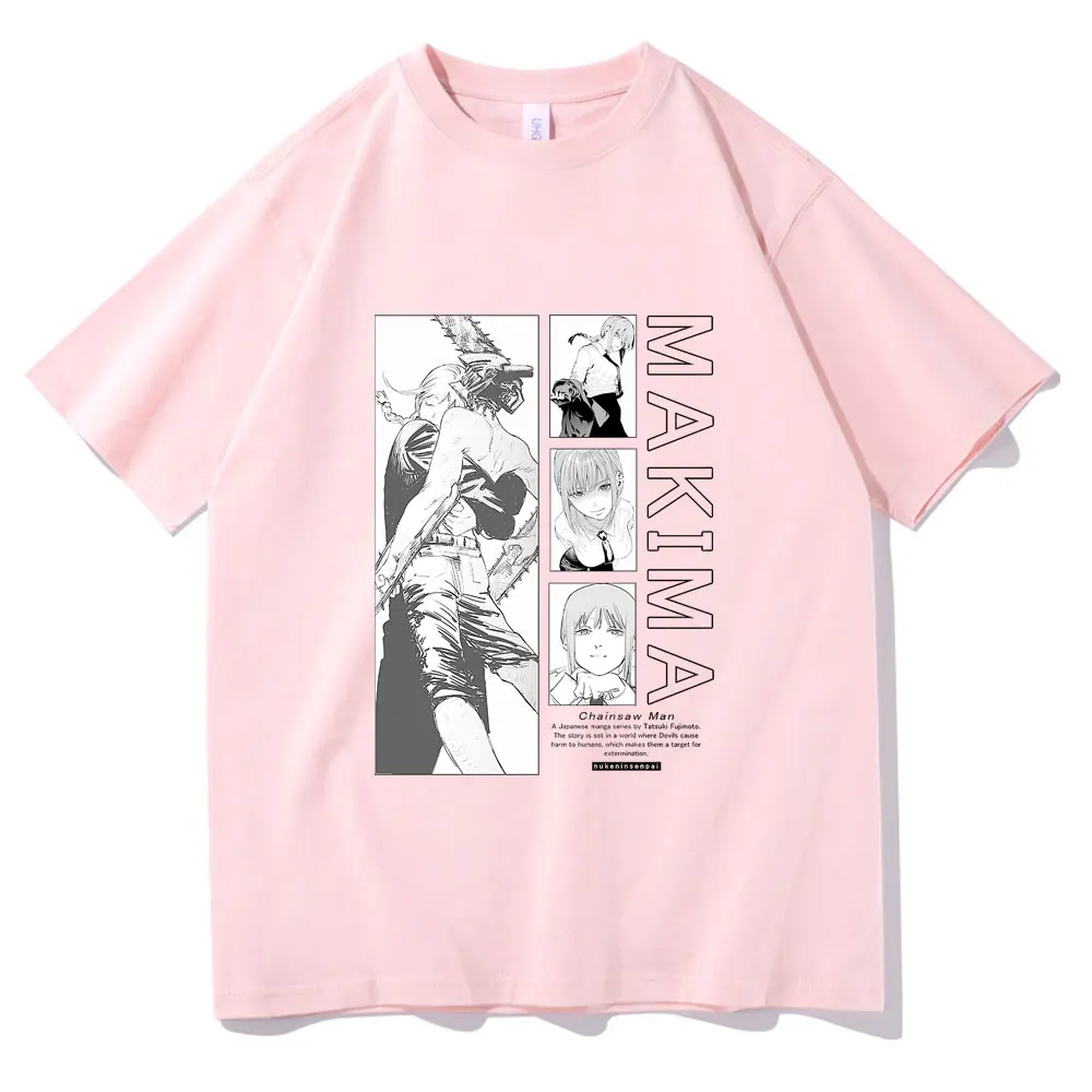 

Japan Manga Chainsaw Man Makima Print Tshirt Summer Men Women Oversized All-match T-shirt Unisex Black Harajuku Style T Shirts
