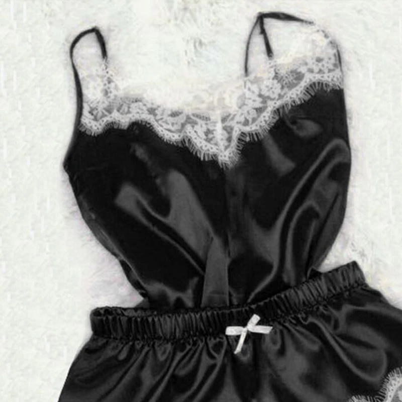 2020 Летняя женская пижама Сексуальный Атласный пижамный комплект кружевная