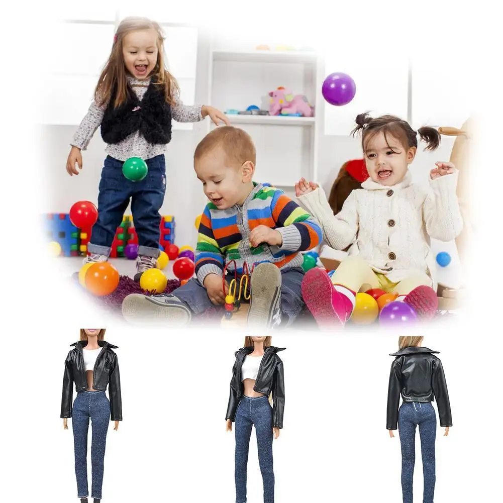 

Fashion Black Pu Leather Doll Clothes Suit Handmade DIY Puzzle Gifts Pants Doll For Baby Toys Accessories Toys Skirt Birthd Y2N1