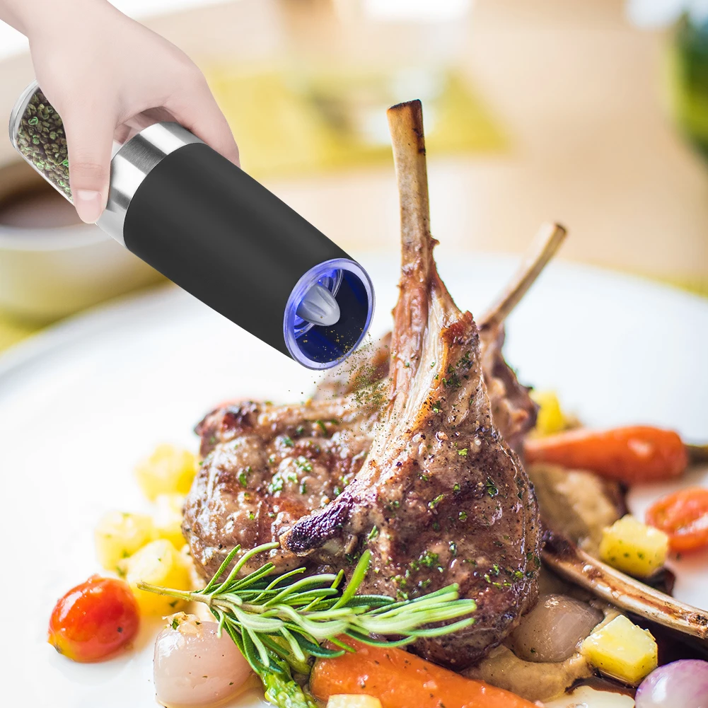 

120ml Salt And Pepper Grinder Electric BBQ Accessories Stainless Steel Spice Grain Mills Tool Black Silver Creative Kitchen Home