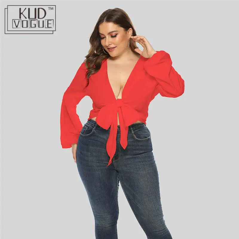 Женские топы и блузки размера плюс лето 2018 корейская мода Красная белая блузка с