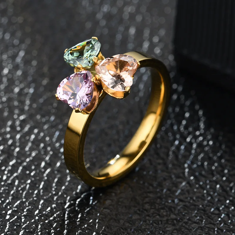 

VOERYNT 2021 New Luxury Fashion Stainless Steel Love Heart Zircon Engagement Wedding Band Eternity Gold Ring For Women Gift SY01