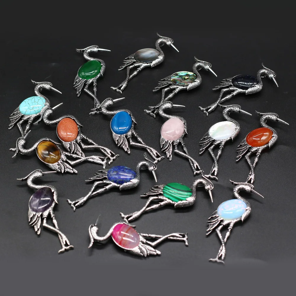 

Explosive Natural Stone Agate Opal Shell Alloy Ostrich Shape Pendant Multi-Stone MakingDIY Necklace Bracelet Brooch Jewelry Gift