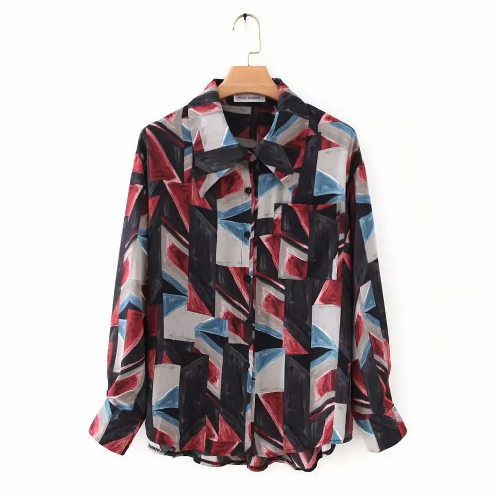 Новая модная женская винтажная Повседневная блуза контрастного цвета с