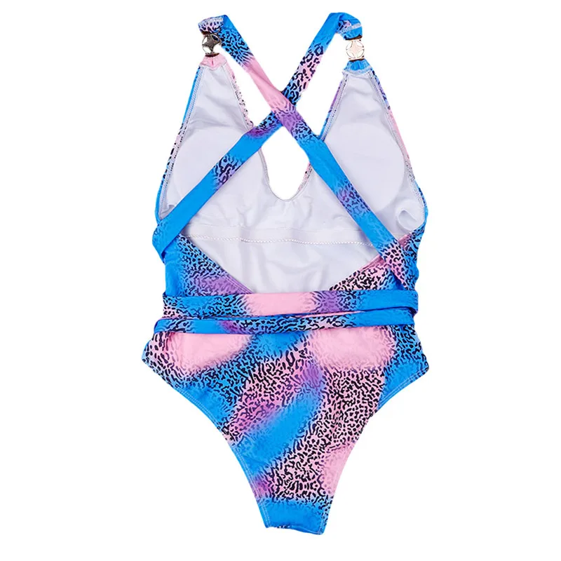 Женский сексуальный слитный леопардовый купальник с открытой спиной без рукавов