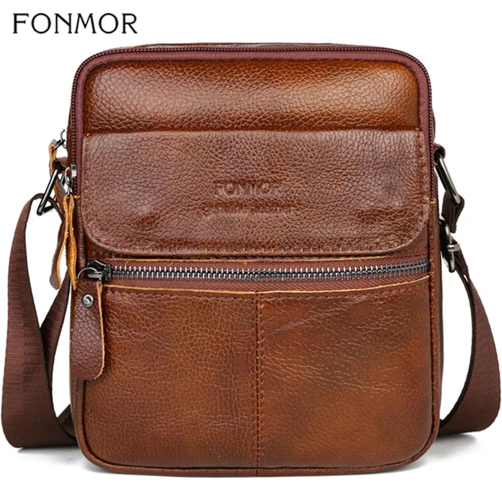 Мужская сумка мессенджер Fonmor модная вместительная через плечо из натуральной