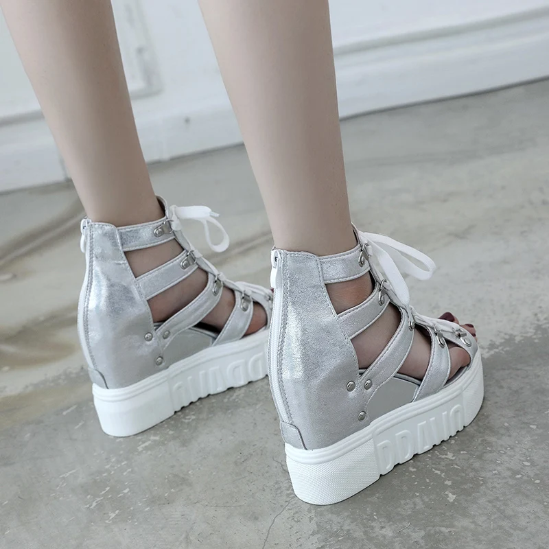 

High-heeled platform sandals women's summer 2021 new high-top hollow sandals platform bottom cross-belt increased Roman shoes