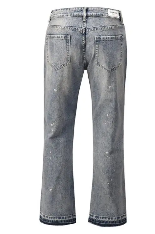 Mens Splash Ink Wash Ripped Flared Jeans Wide Leg Denim Pants Flare Jeans Retro Casual Jeans High Street Spliced Men Jeans