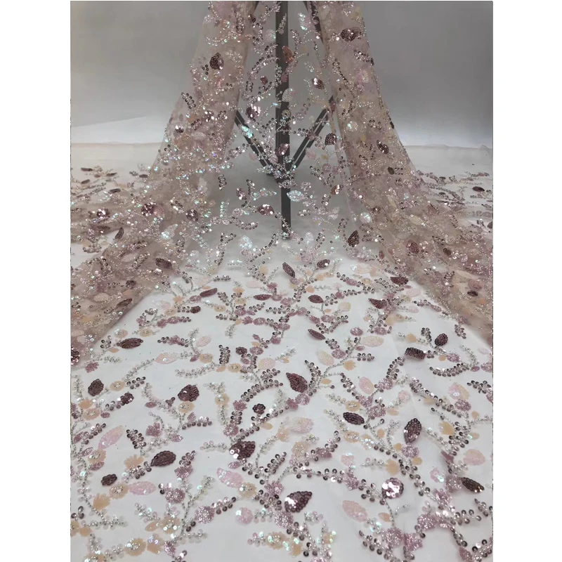 

African Lace Sequin Embroidered Nigerian Tulle Net Lace Fabric High Quality French Mesh Lace Fabric 5 Yards