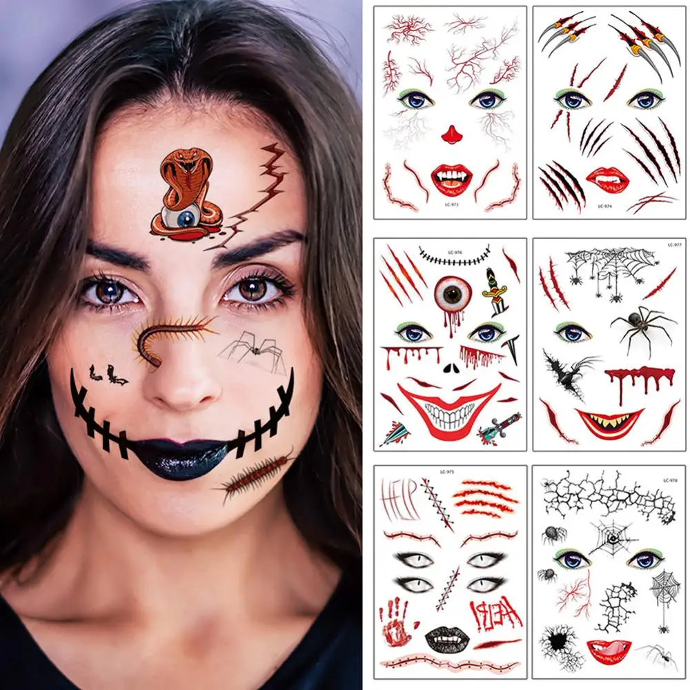 New Halloween Holiday Face Makeup and Terror Spider Scar Mask Design Fake Temporary Waterproof Tattoo Sticker | Красота и здоровье