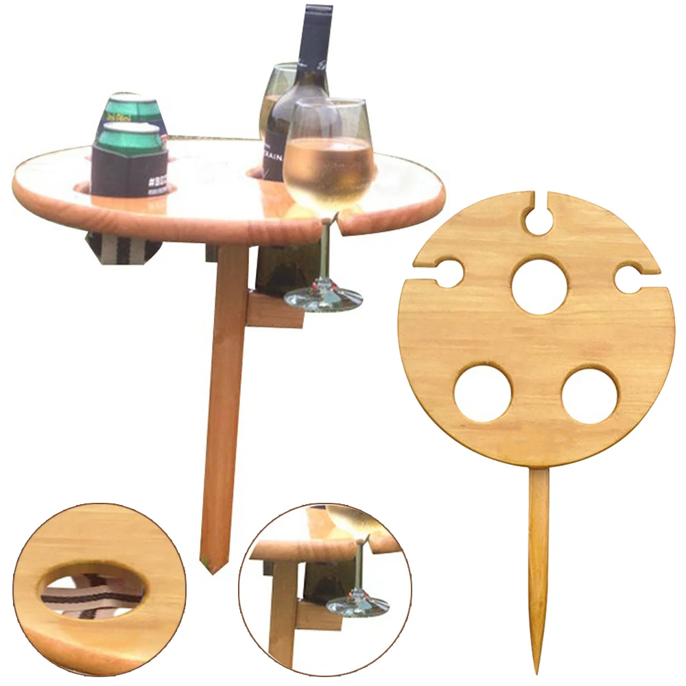 

Portable Wine Table With Foldable Round Desktop Mini Wooden Picnic Table Easy To Carry Wooden Table Outdoor Garden Wine Rack