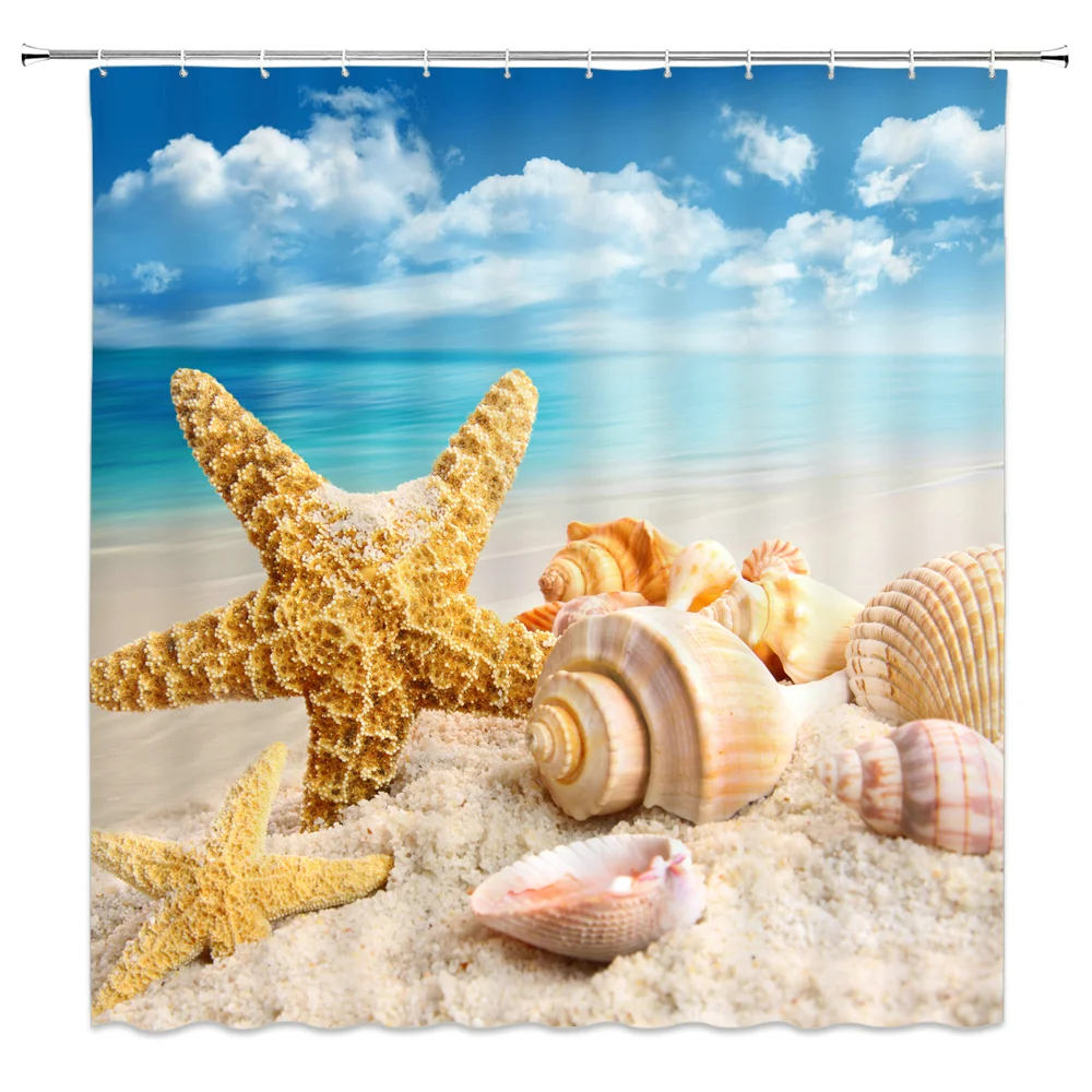 

High Quality Seaworld Tropical Plants Shower Curtains for Bathroom Polyester Dusk Sunset Printing Shower Curtain Beach Curtains