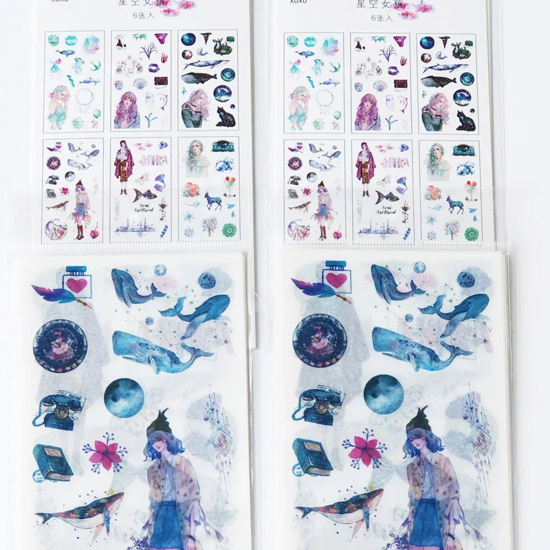 

6 Sheets Purple Style Starry Sky World Paper Diary Stickers Decorative Album Hand Account Decoration