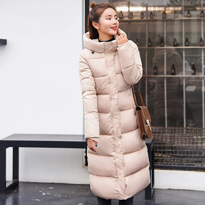 Женская тонкая длинная куртка X long плотная парка размера плюс с капюшоном и