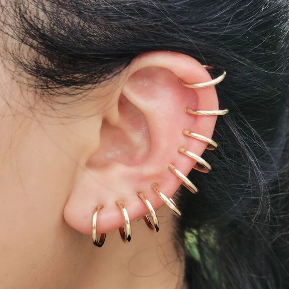 

10mm Simple Huggie Hoop Earrings for Women Men Earrings Girls Circle Gold Color Cartilage Earring Loop Helix Conch Lobe Ear Nose