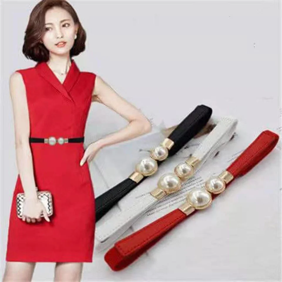 

New pearl belt, thin belt, female decorative belt, versatile elastic decorative pair buckle, female student belt