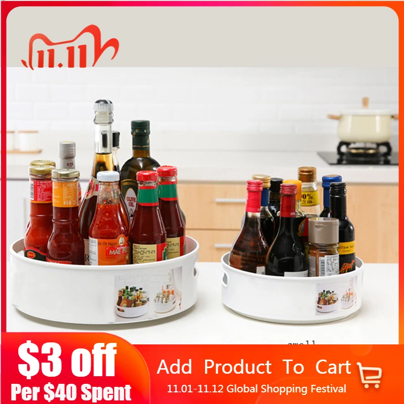 

Kitchen Tray 360 Degree Rotating Storage Container Spice Jar Food Fruit Rolling Trays Blank Metal Rolling Serving kitchen items