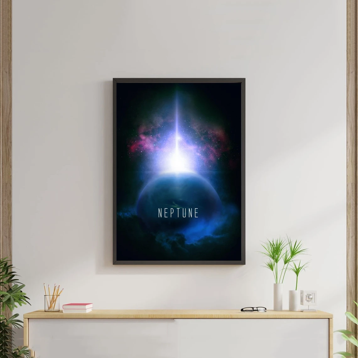 Плакат с изображением планеты Нептуна минимализм фотография печать настенная