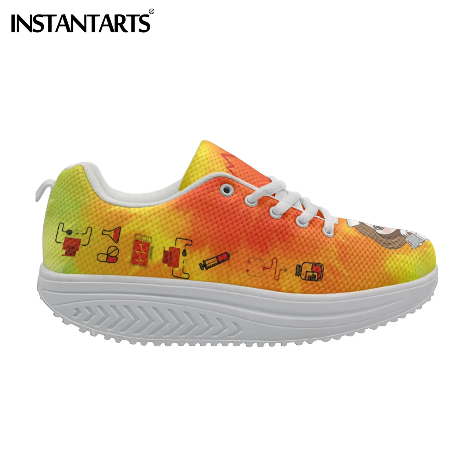 

INSTANTARTS Fashion Woman Orange Tie-dye Nurse Mesh Platform Shoes Teen Girls Lace Up Creeper Flats Sneakers Soft Slimming Shoes