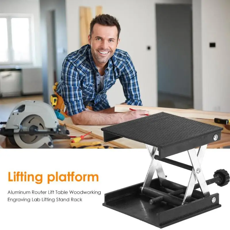 

Aluminum Router Lift Table Woodworking Engraving Lab Lifting Stand (Silver)