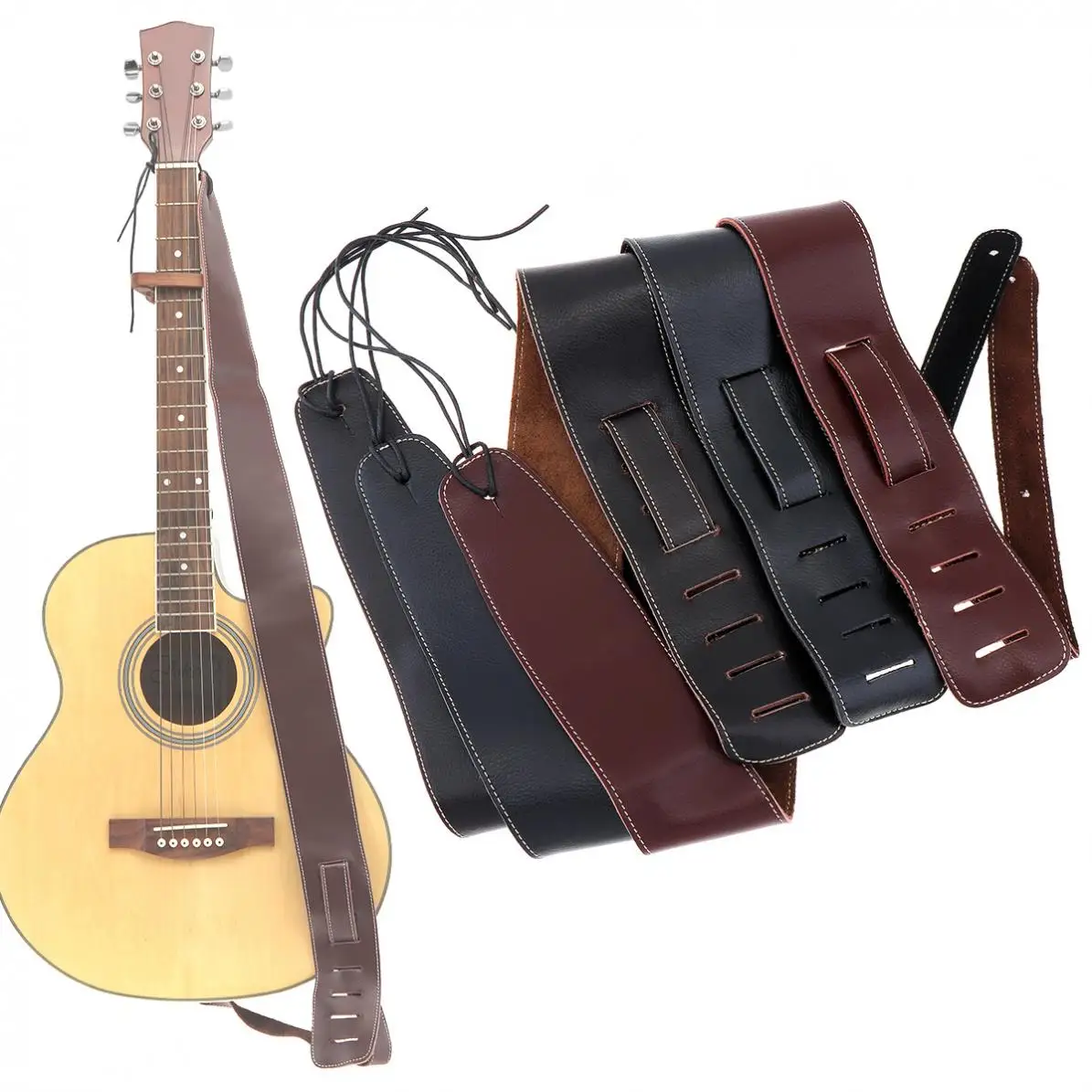 3 Colors Adjustable Genuine Leather Suede Cowhide Guitar Strap for Acoustic Electric Guitar Bass