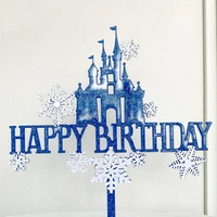 happy birthday cake topper snow castle double acrylic cake topper colorful tree birthday decoration party favors