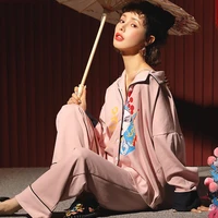 long sleeve pure cotton women nightie cardigan chinese style loose homewear large size autumnwinter leisure ladies pajamas set