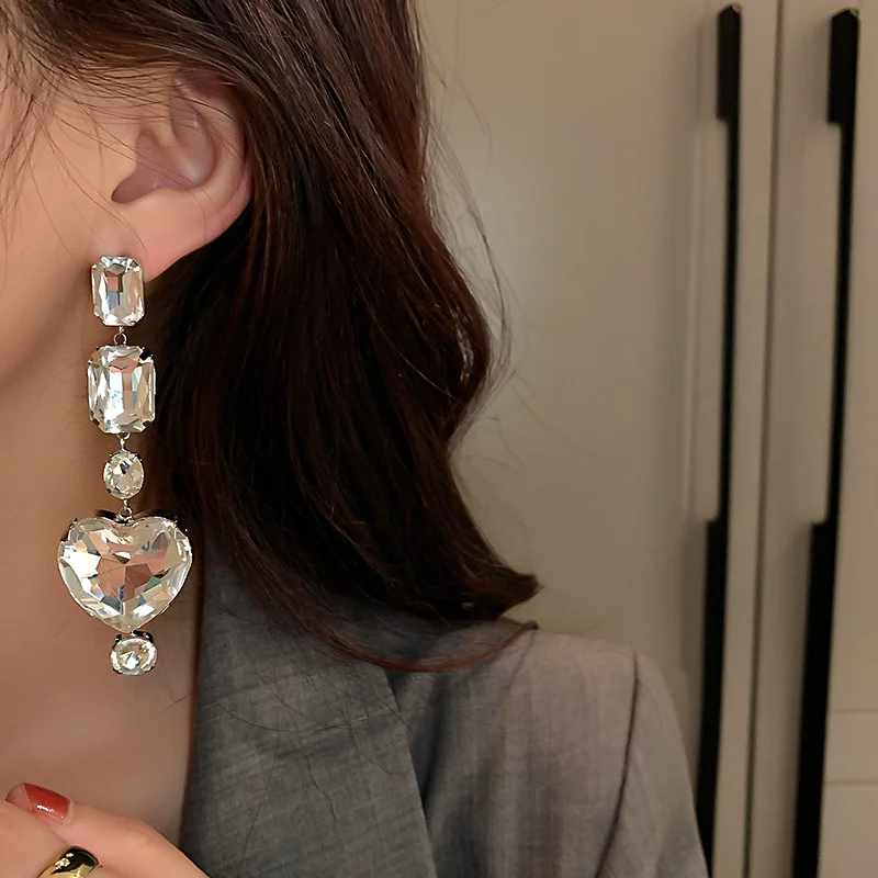 

FYUAN Geometric Square Crystal Dangle Earrings Love Heart Earrings for Women Statement Jewelry Gifts