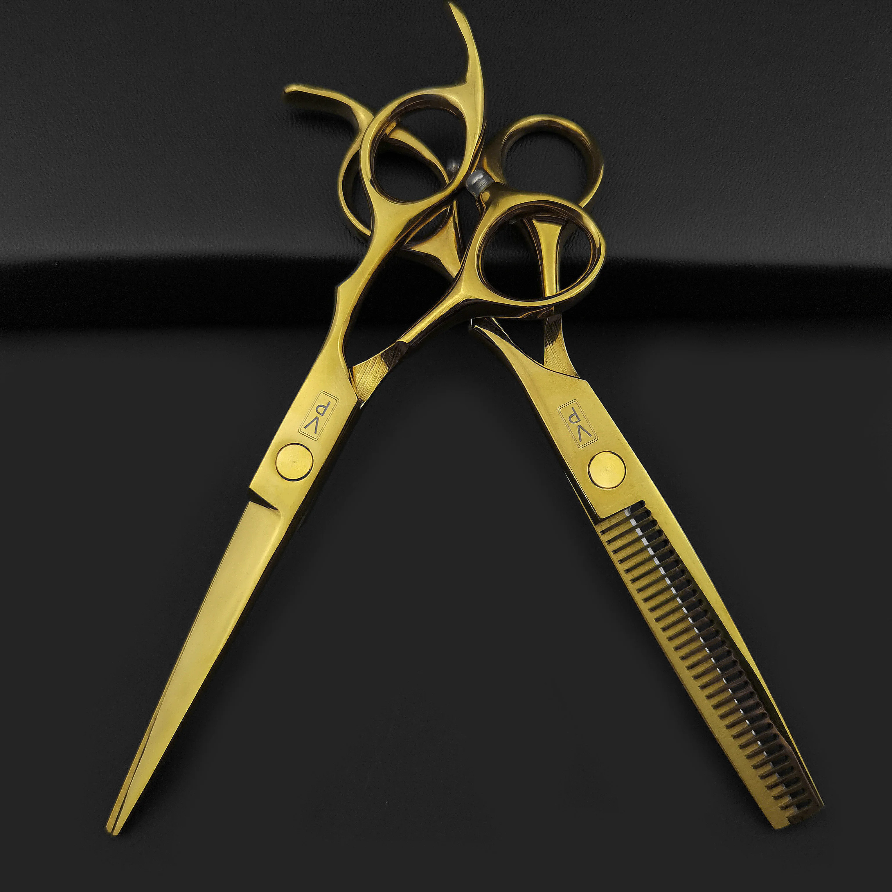 

6'' 440C Professional Haircut Hairdressing Scissors Japane Steel Hairdresser's Thinning Scissors Salon Barbershop Golden Set