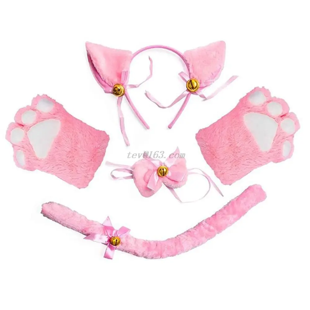 Women Cat Maid Cosplay Costume Plush Ear Bell Headband Bow Tie Choker Necklace Gloves For Anime Cosplay