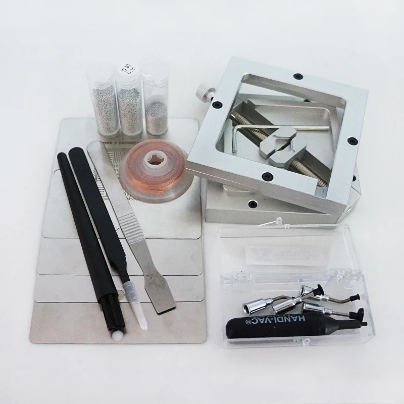 

BGA Reballing Station Kits 4pcs 90MM PS4 stencils with solder ball Vacuum pen Scraper ESD brush for BGA IC repair reworking