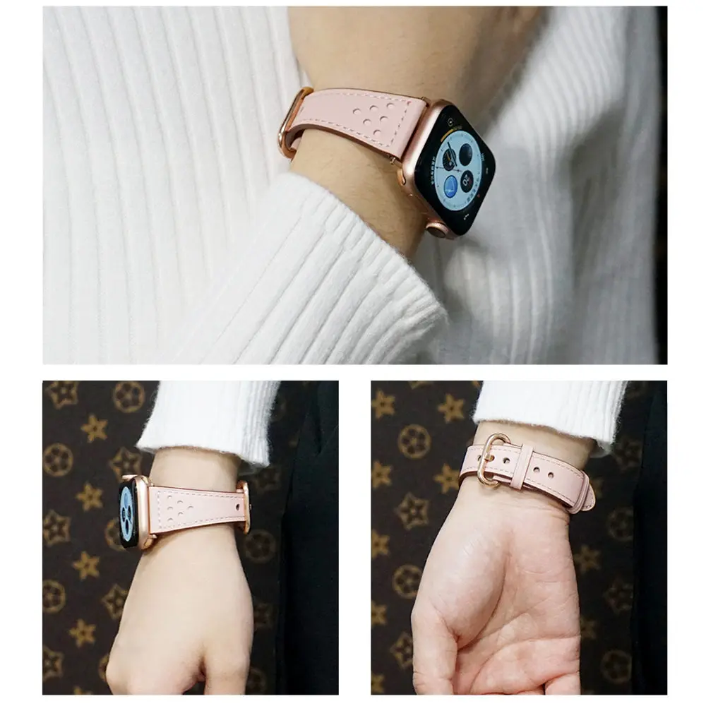 

Slim Leather strap for Apple watch band 40mm 44mm 38mm 42mm Elegant Genuine bracelet apple series 3 4 5 se 6